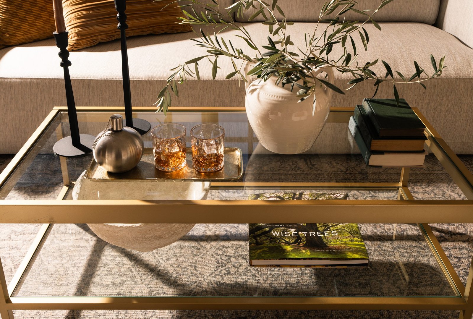 Styled glass coffee table detail